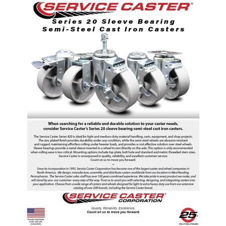 Service Caster 4 Inch Semi Steel Wheel Swivel 10mm Threaded Stem Caster Set SCC-TS20S414-SSS-M1015-4